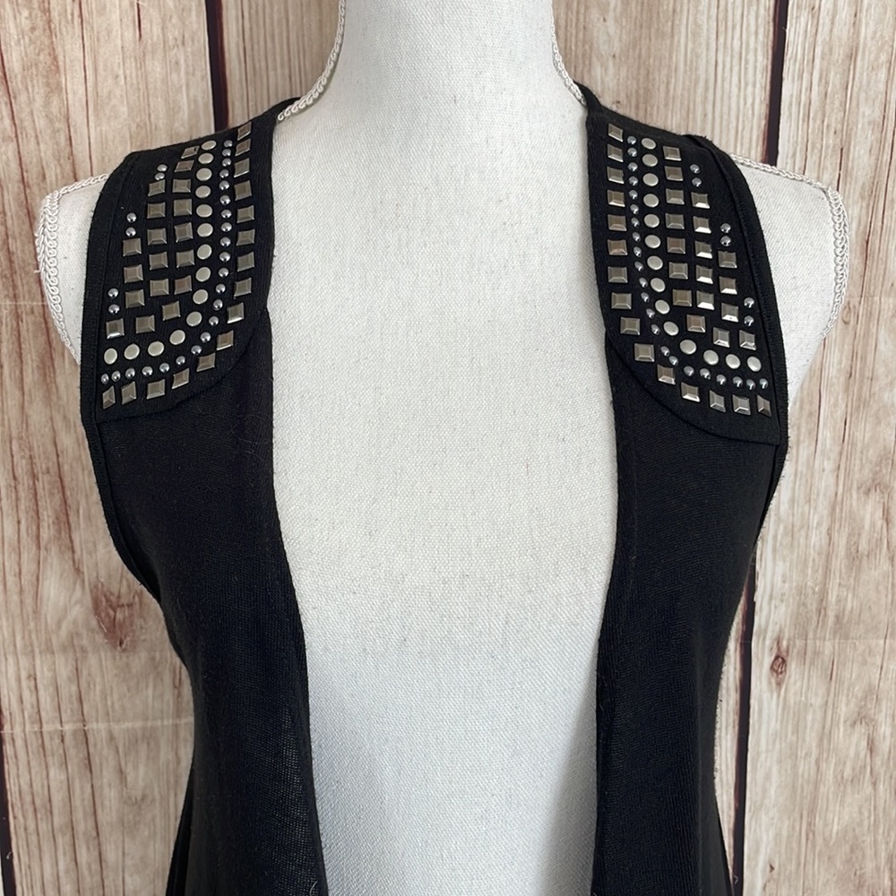 Petrol Industries Black Long Line Sleeveless Open Cardigan w/Metal Accents Small - Picture 2 of 8